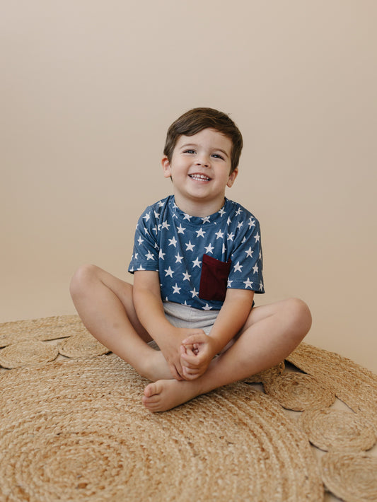 Navy Stars 4th of July Bamboo Pocket Tee
