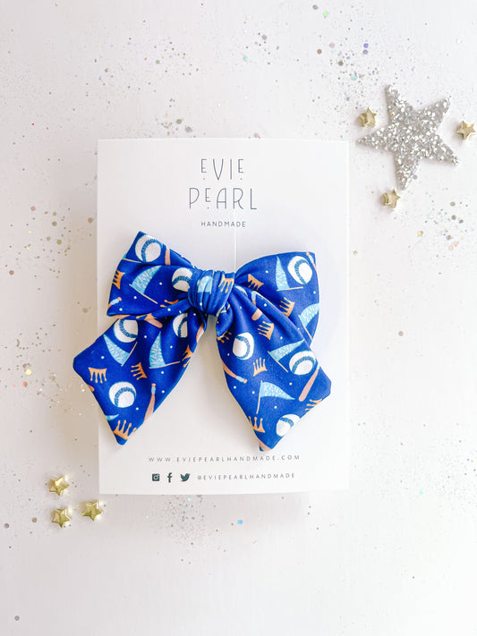 Large Blue Kansas City Baseball Pinwheel Bow