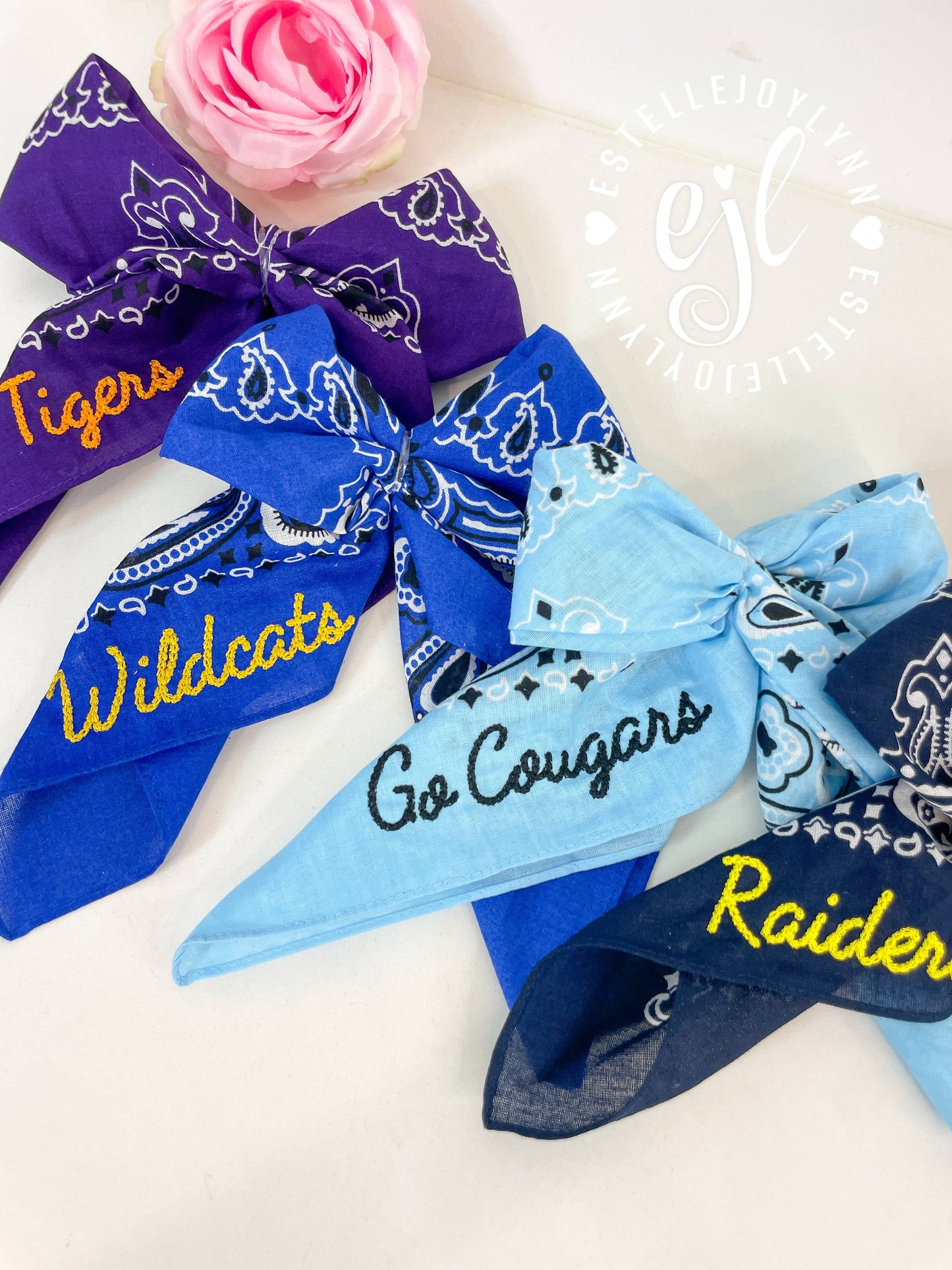 Bandana Bows Barrette CUSTOM Embroidered School Spirit