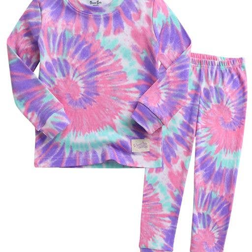 Tie Dye Mint Pink Purple Long Sleeve PJs