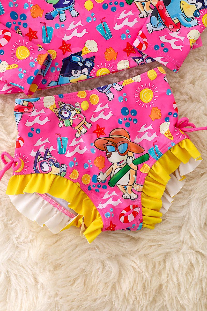 Blue Dog hot pink printed swim set