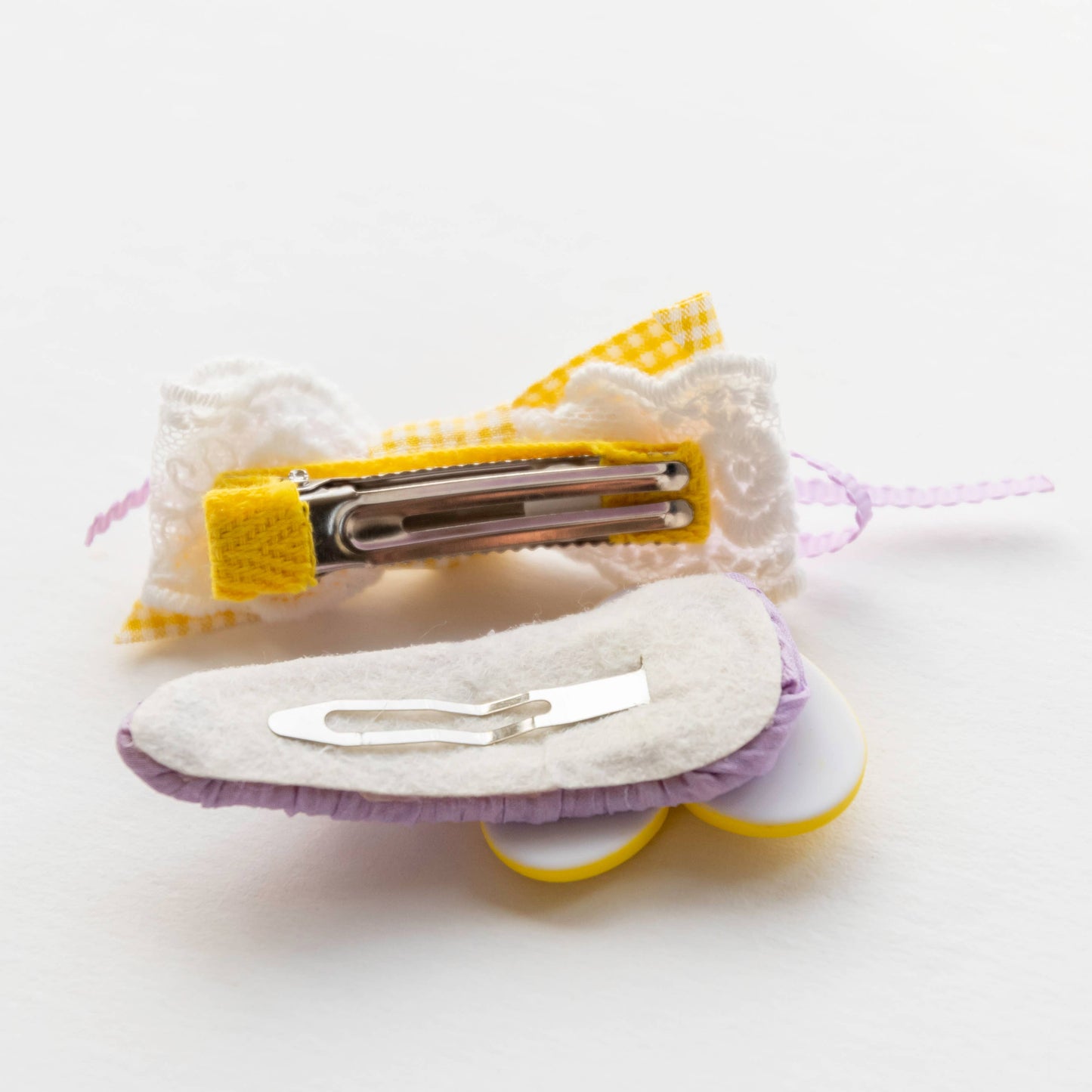 Heart and Ribbon Hair Clips | Pink & Yellow