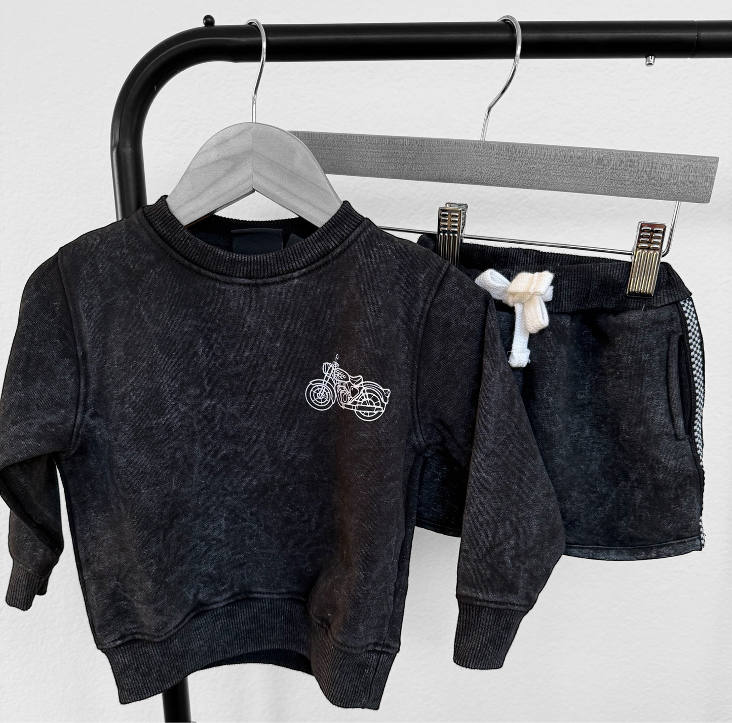 Moto Sweatshirt Acid Wash Black