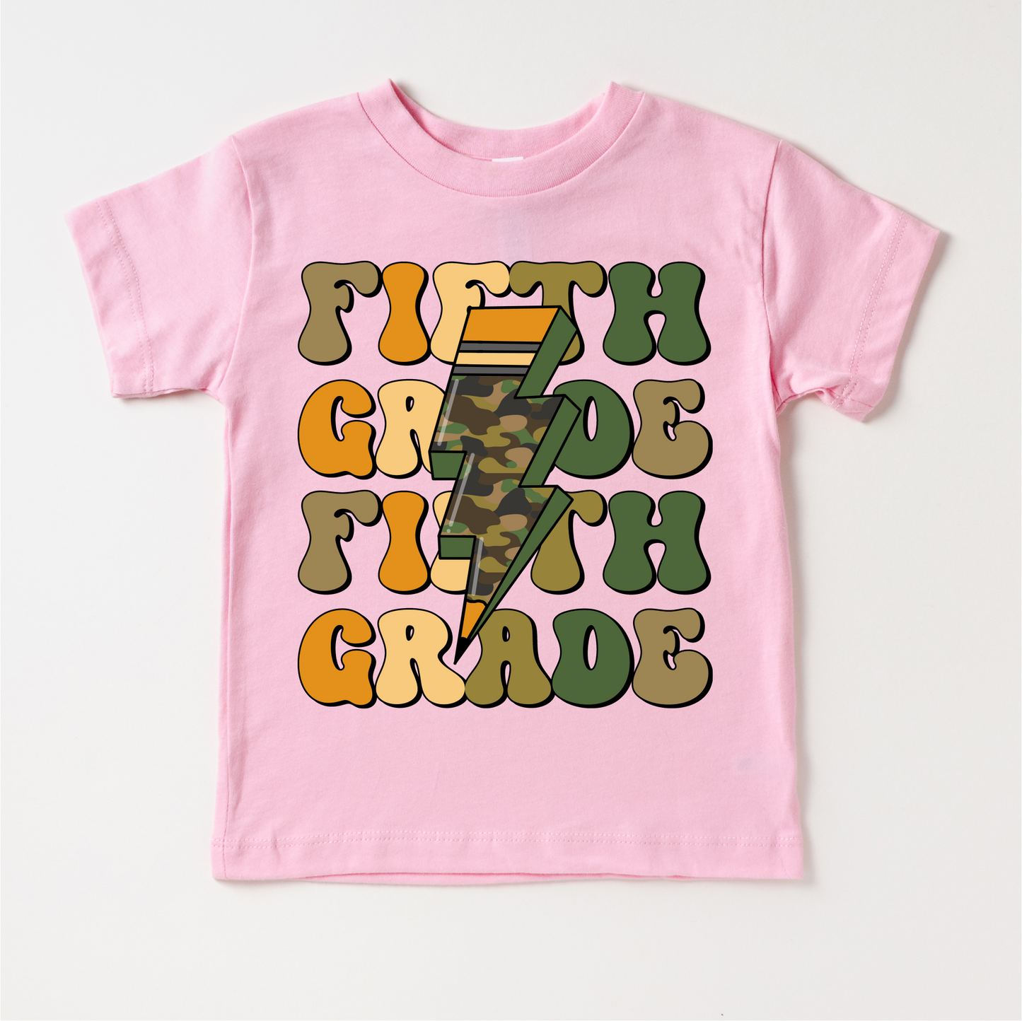 Fifth Grade Camo Lighting Bolt Shirt - Back To School Tee
