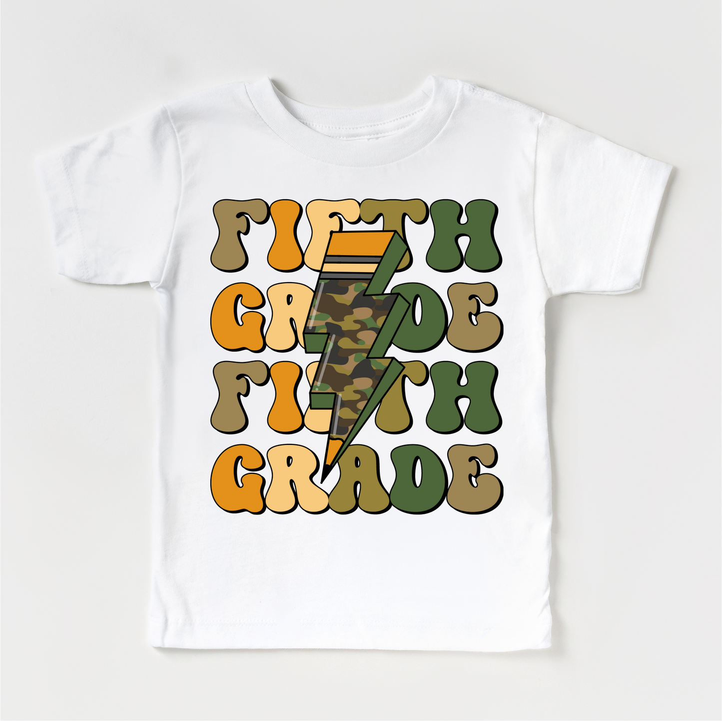 Fifth Grade Camo Lighting Bolt Shirt - Back To School Tee