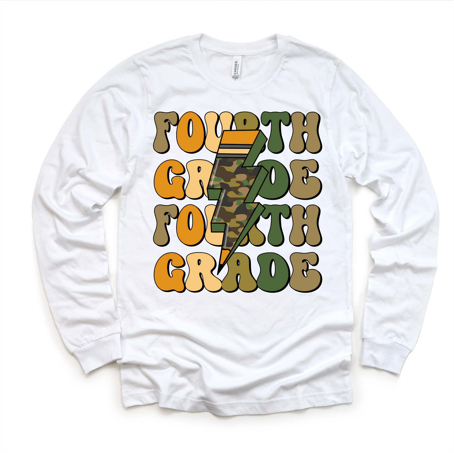Fourth Grade Camo Lighting Bolt Shirt - Back To School Tee