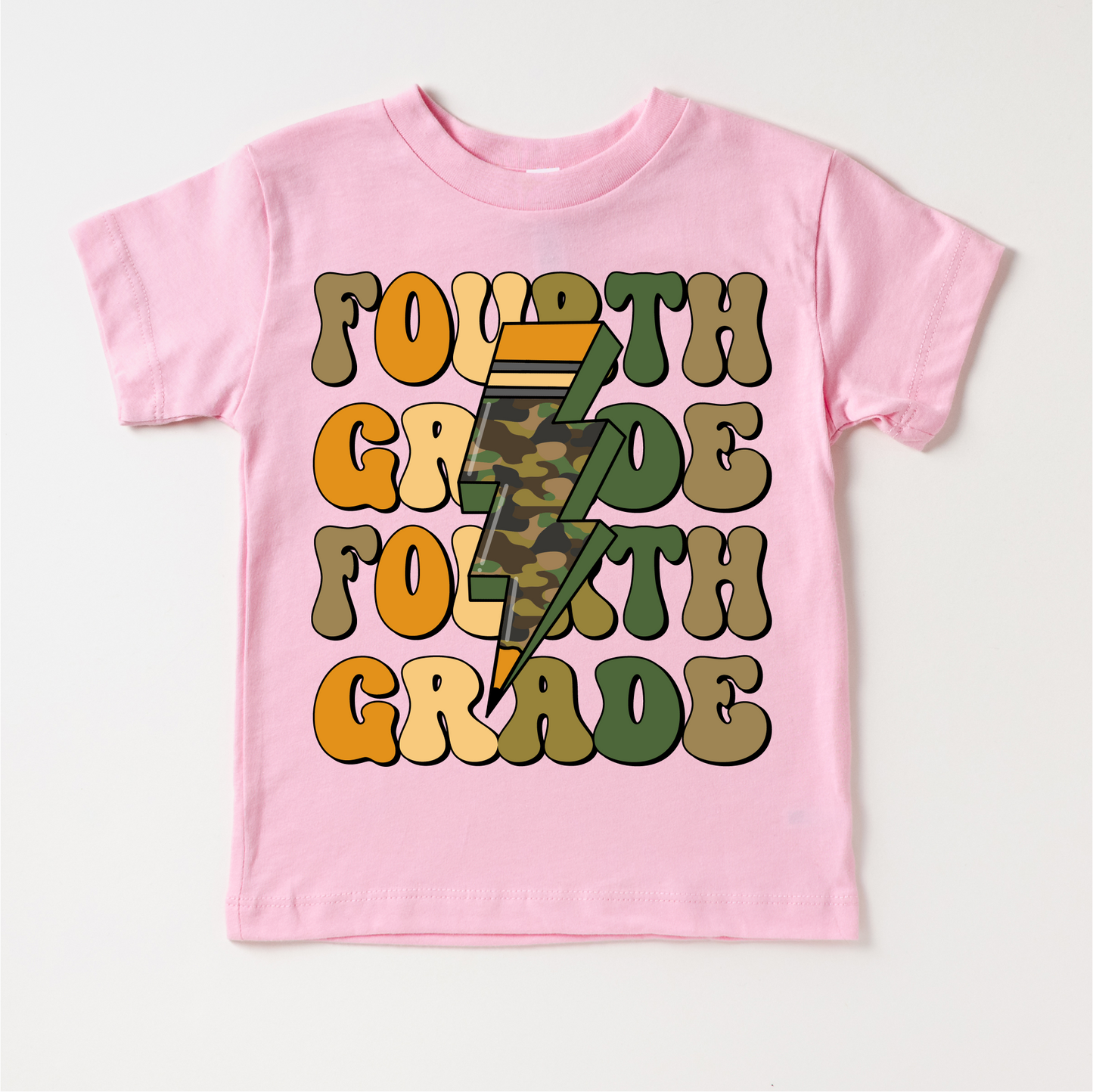 Fourth Grade Camo Lighting Bolt Shirt - Back To School Tee