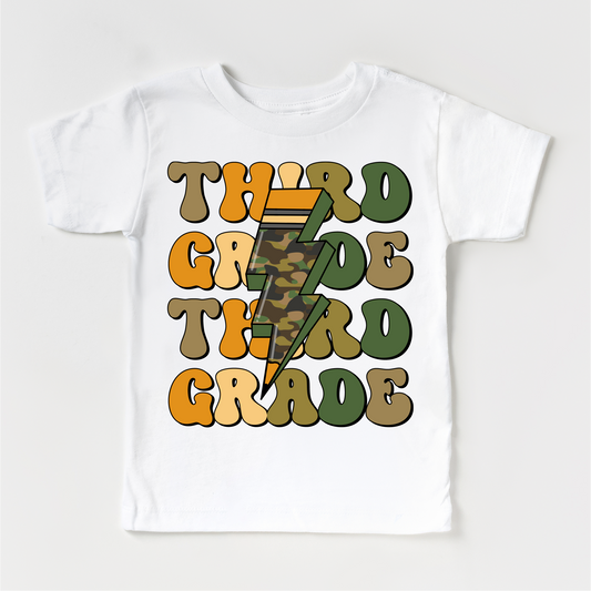 Third Grade Camo Lighting Bolt Shirt - Back To School Tee -MTO