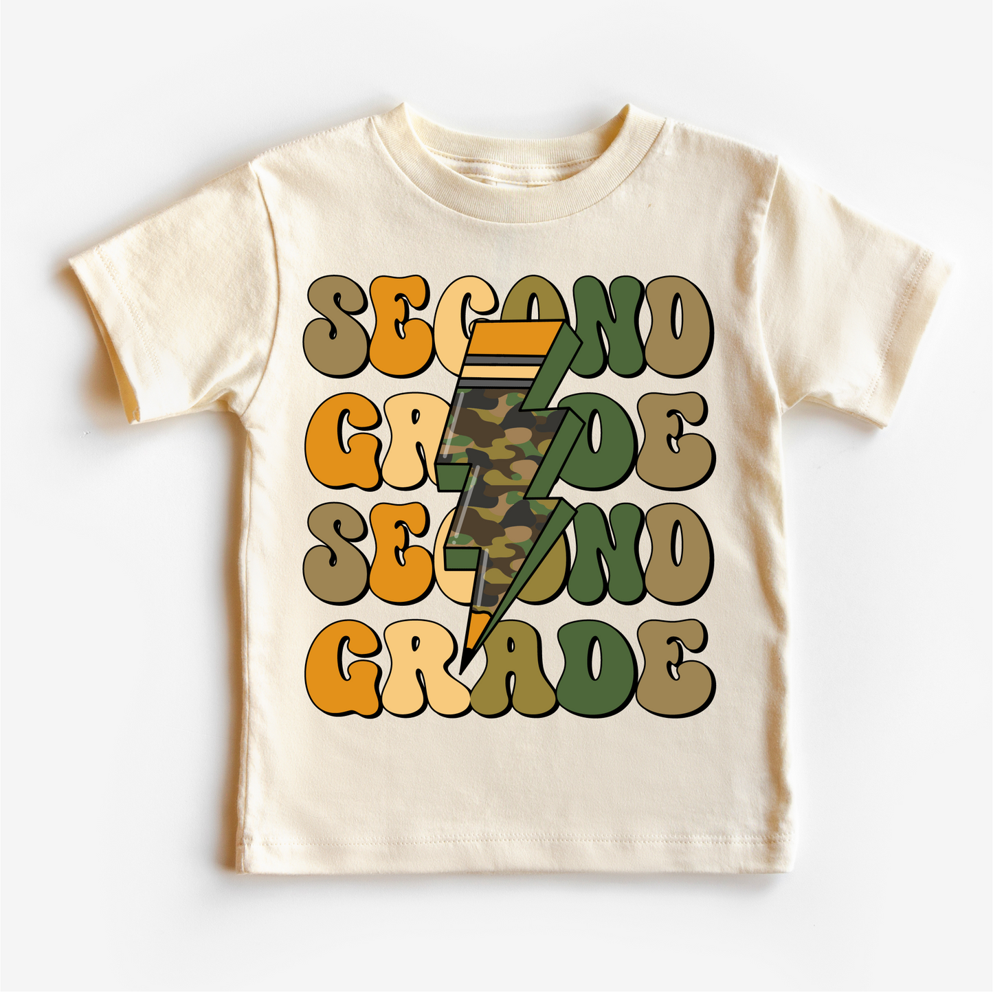 Second Grade Camo Lighting Bolt Shirt - Back To School Tee