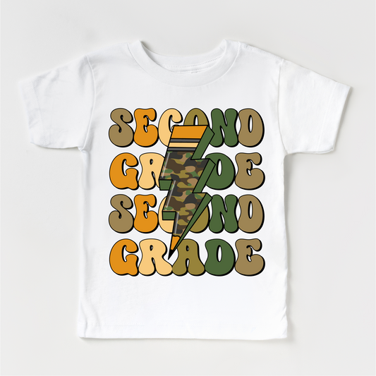 Second Grade Camo Lighting Bolt Shirt - Back To School Tee