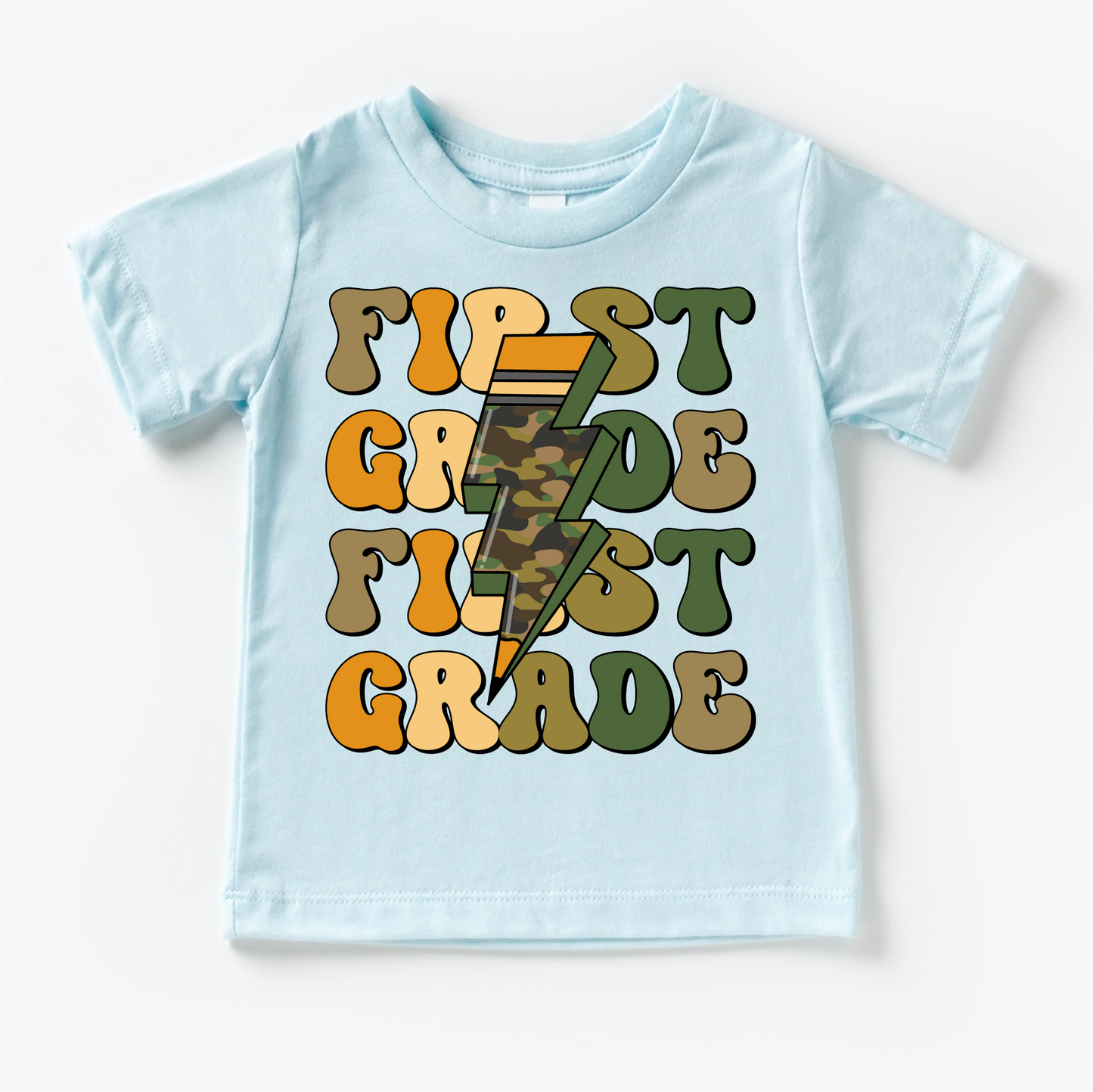 First Grade Camo Lighting Bolt Shirt - Back To School Tee