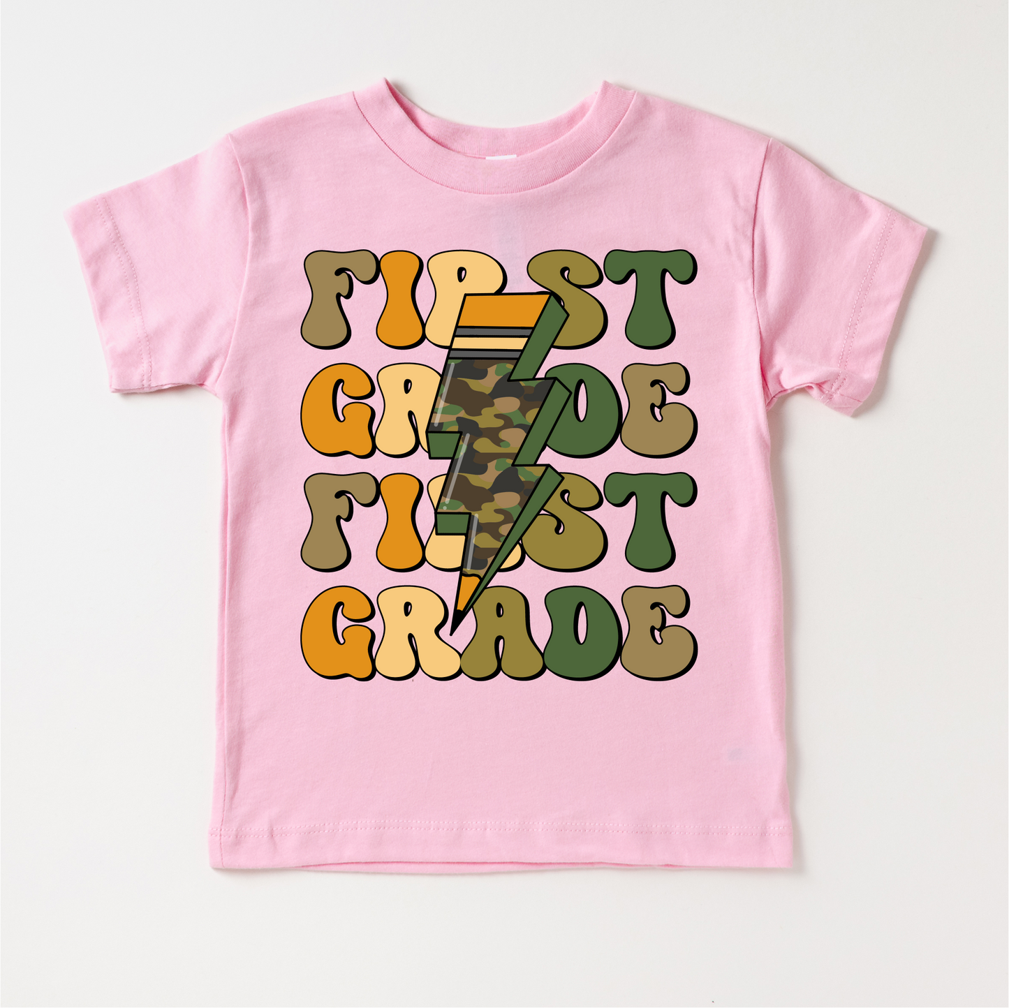 First Grade Camo Lighting Bolt Shirt - Back To School Tee