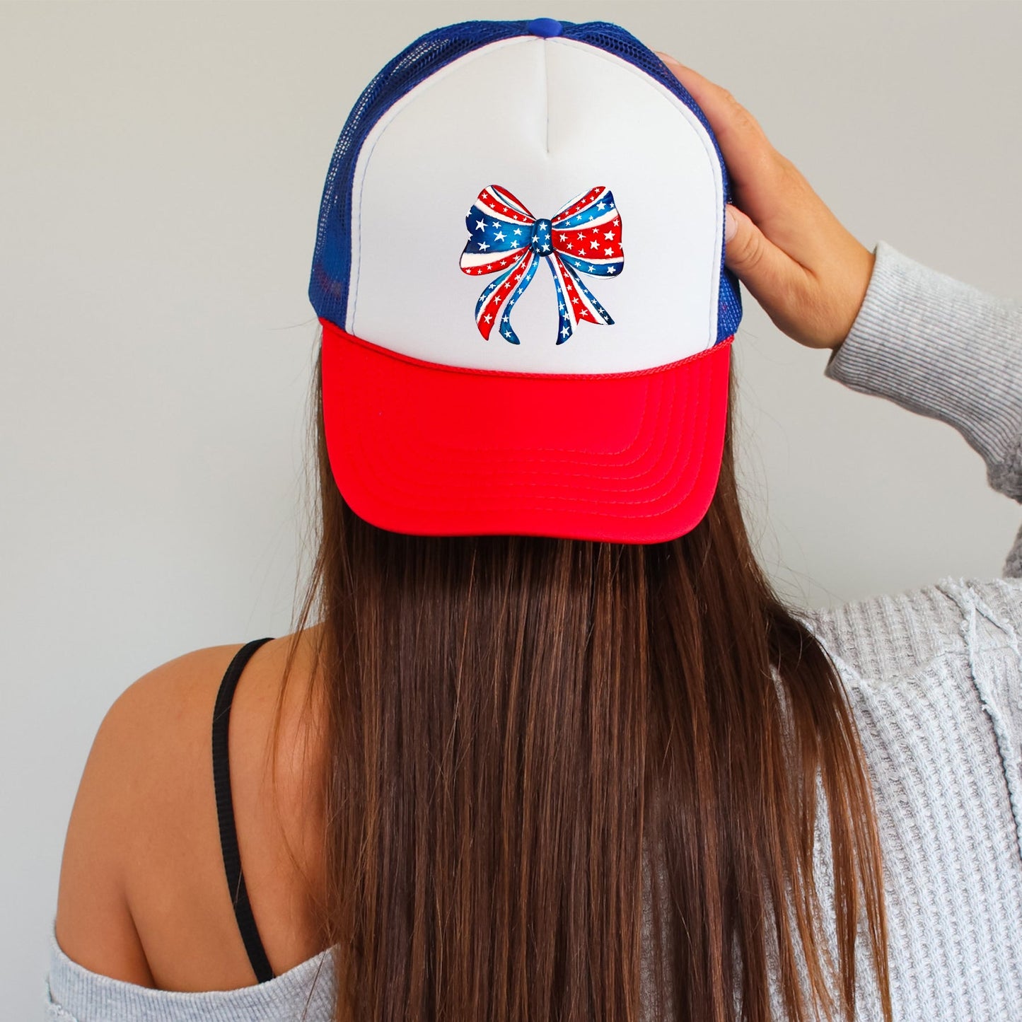 America Ribbon, Coquette, Patriotic, Snapback Trucker Hat