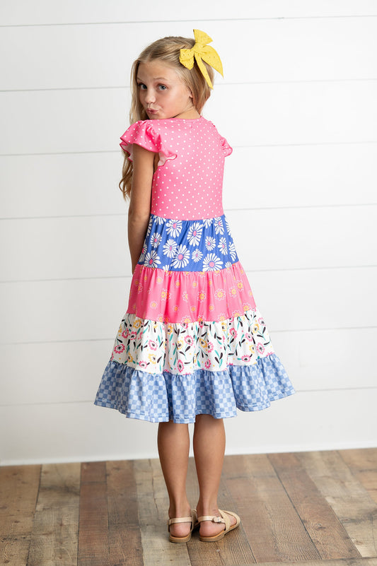 Ava Hot Pink Tiered Ruffles Dress