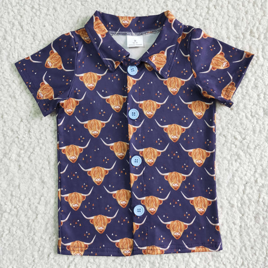 Highland cow short sleeve boy summer polo shirt