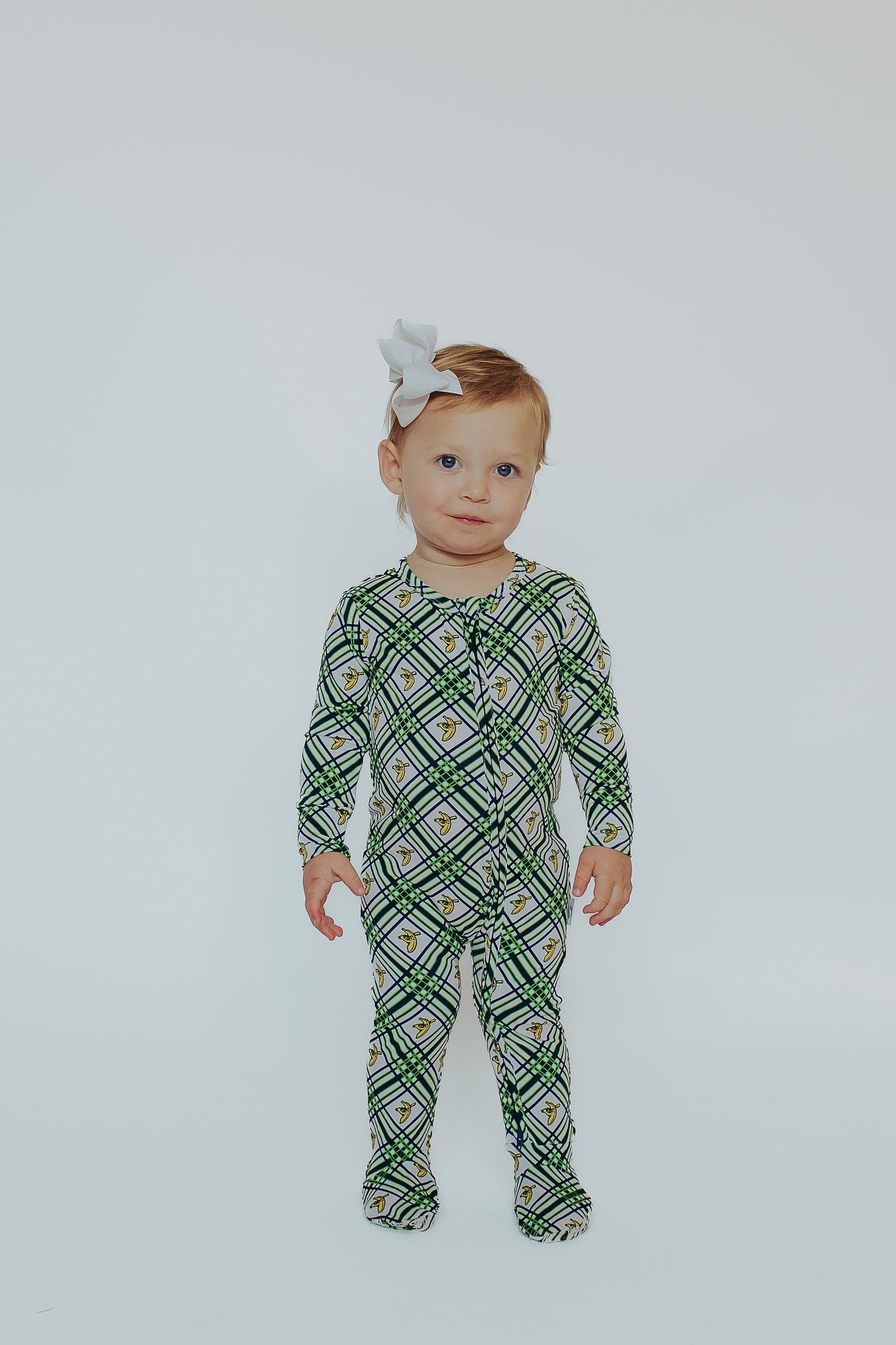 Peaz N’ Carrots X Savannah Bananas Official Licensed Baby and Toddler Double Zip Footies in Banana Plaid™