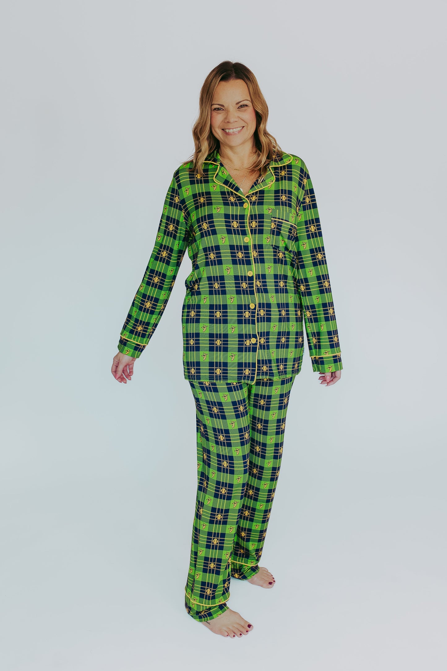 Peaz N’ Carrots X Savannah Bananas Official Licensed Adult Unisex Button Down Top in Banana Tartan™