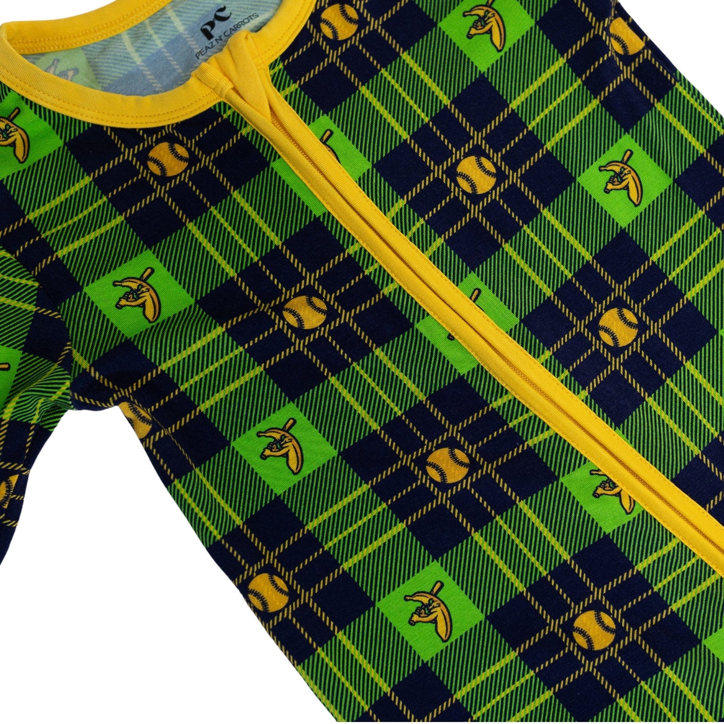 Peaz N’ Carrots X Savannah Bananas Baby and Toddler Official Licensed Double-Zip Footies in Banana Tartan™