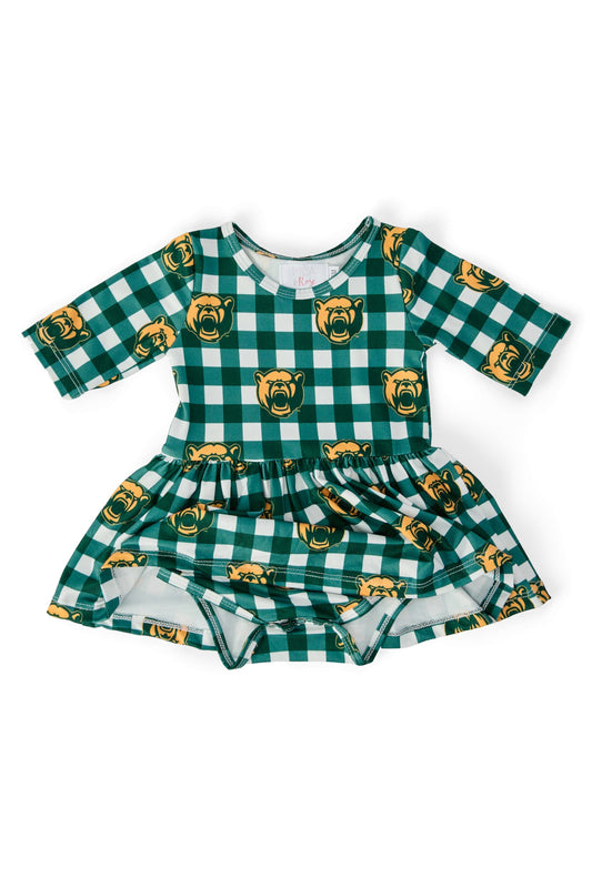 Baylor Plaid Bear 3/4 Sleeve Twirl Bodysuit