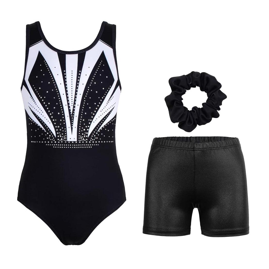 Black and White Starburst Gymnastics Leotard Set