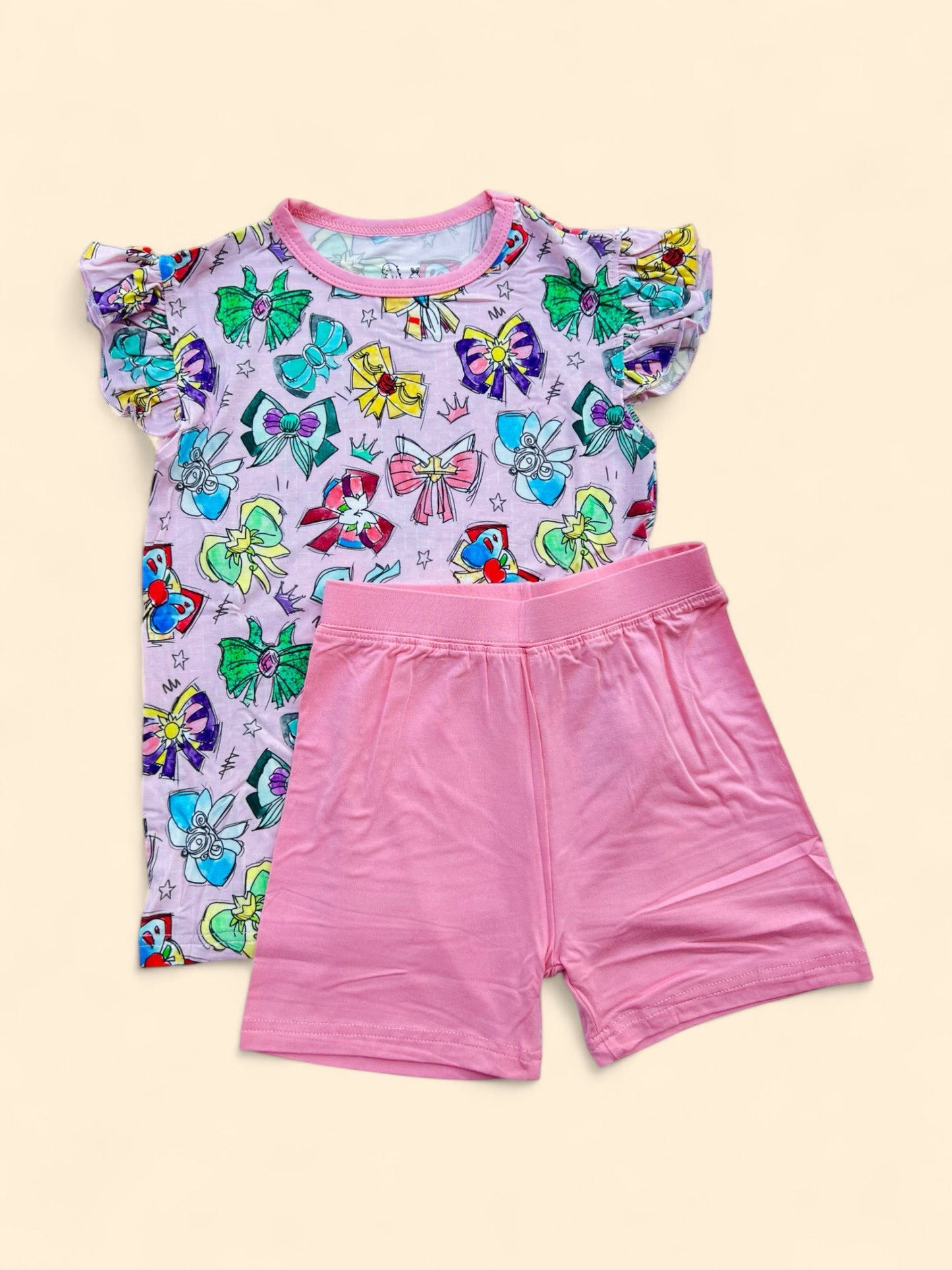Royal Ribbons Flutter Sleeve Short Set