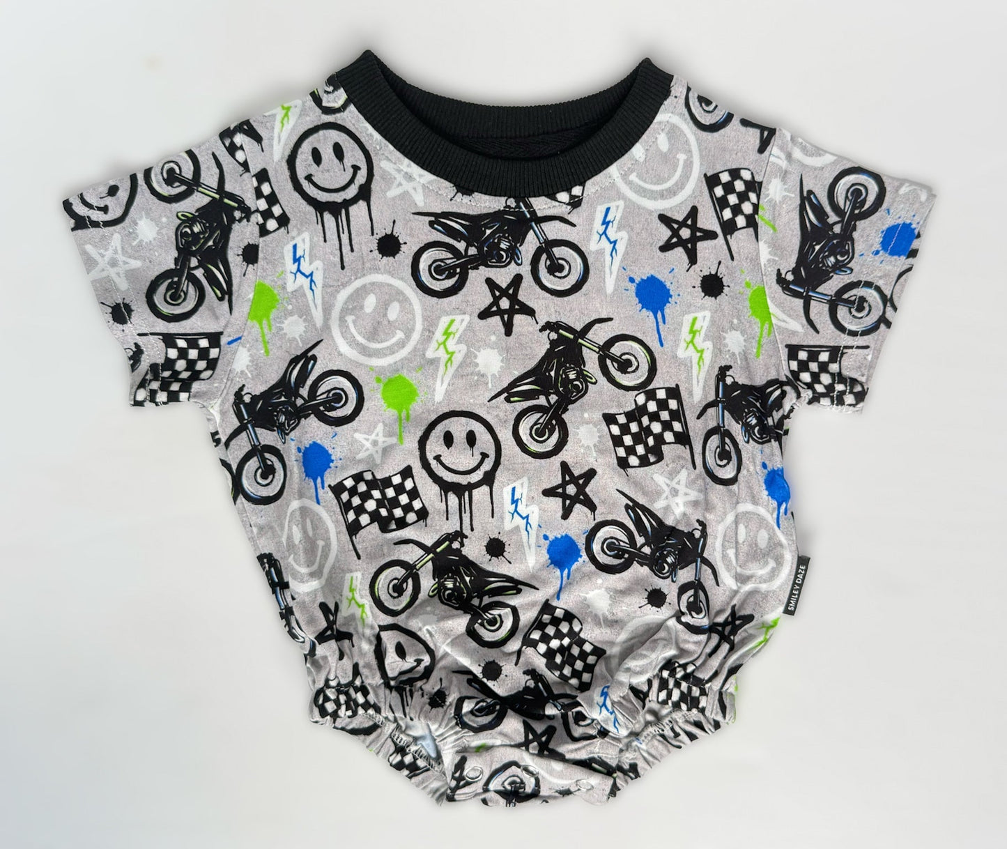 MOTO SMILES BAMBOO BUBBLE ROMPER • GREY