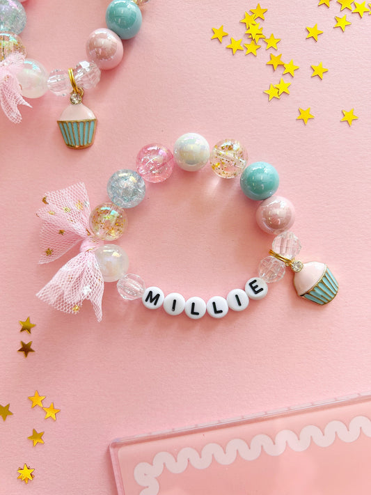 Birthday Girl Cupcake Charm Bracelet, Personalized, Custom Name