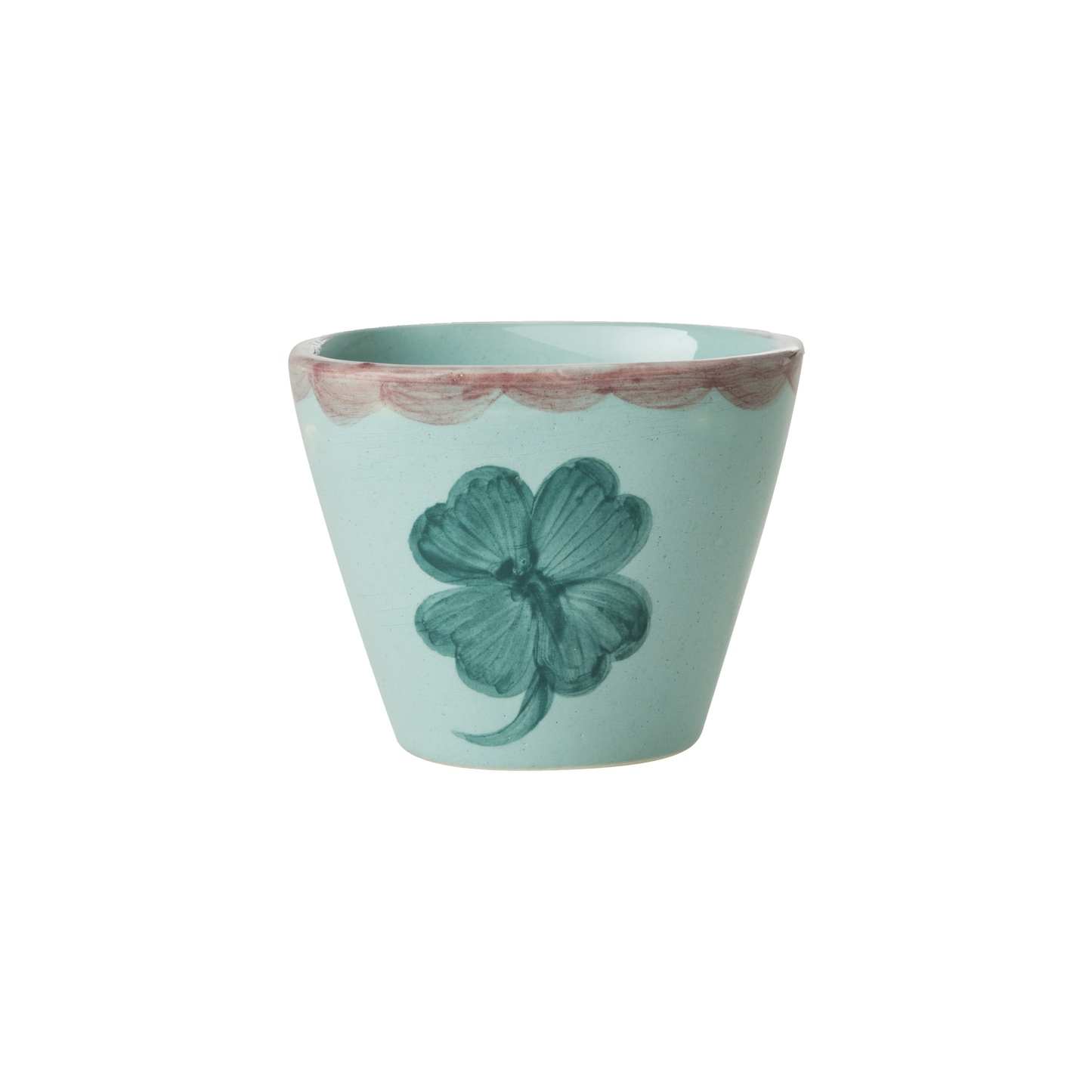 Ceramic Oval Espresso Cup with Hand Painted Good Luck Clover - 2.4 oz