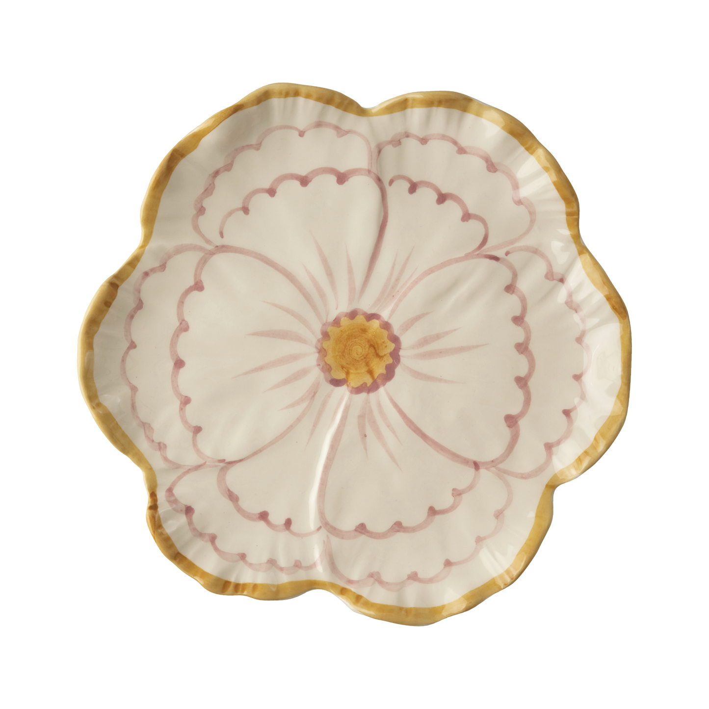 Ceramic Flower Shaped Side Plate with Yellow Border