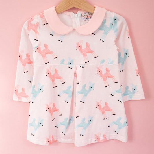 Pink Dress with Retro Deer for Girls