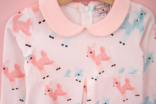 Pink Christmas Romper with Retro Deer for Babies