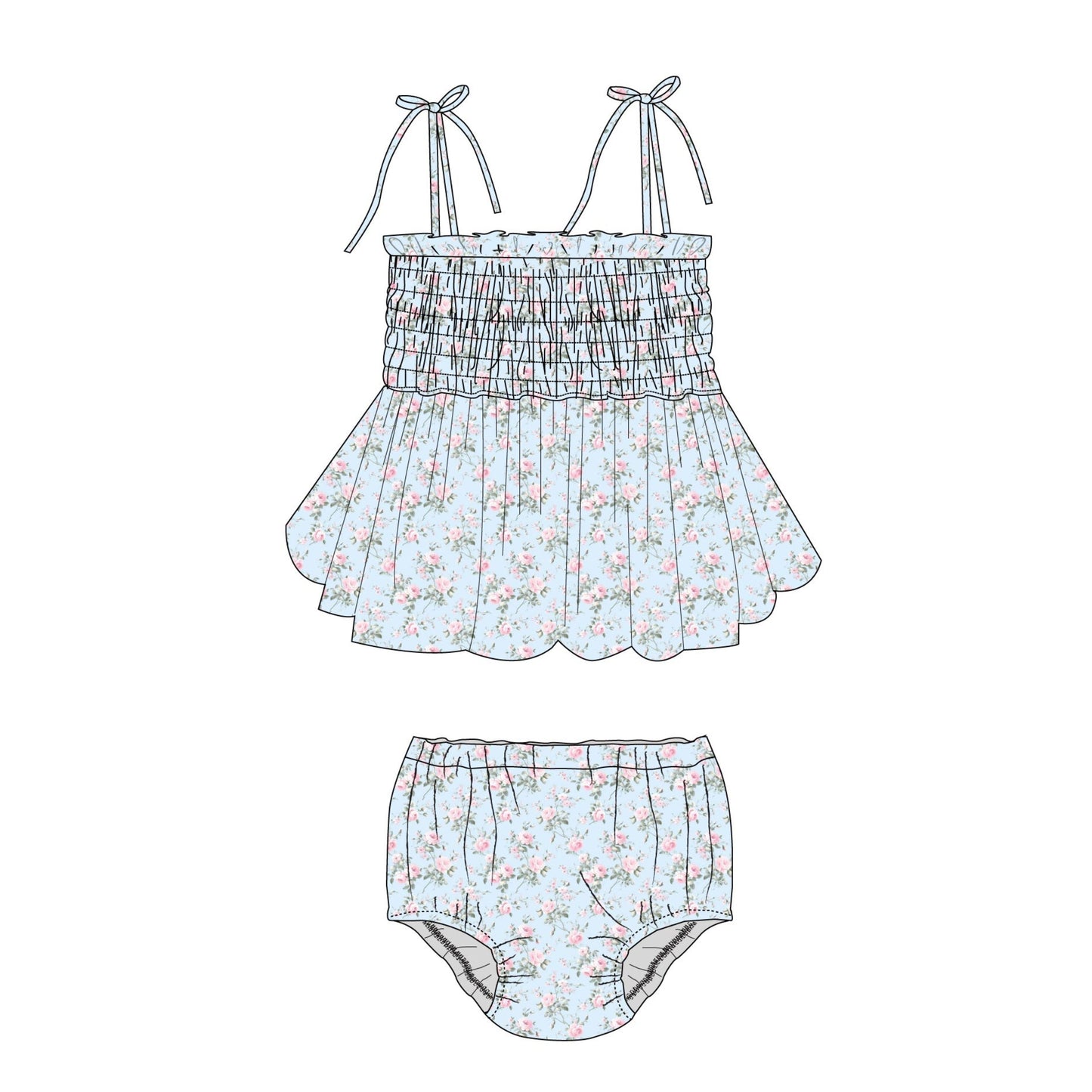 Eloise - Smocked Diaper Dress Set