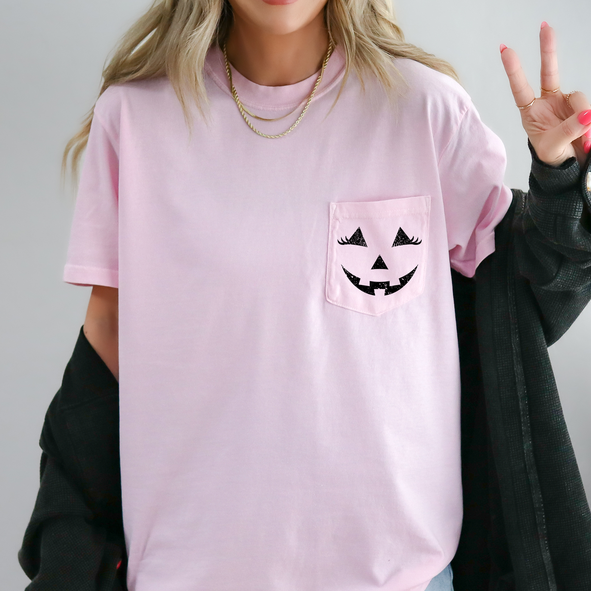 Cute Jack o Lantern, Halloween, Pocket, Comfort Colors Pocket T-Shirt