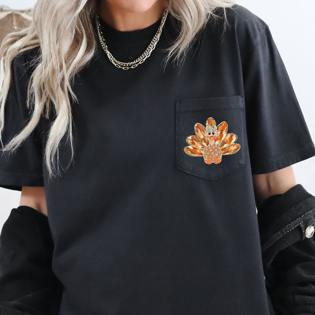 Cute Thanksgiving Turkey, Pocket Tee Comfort Colors T-Shirt