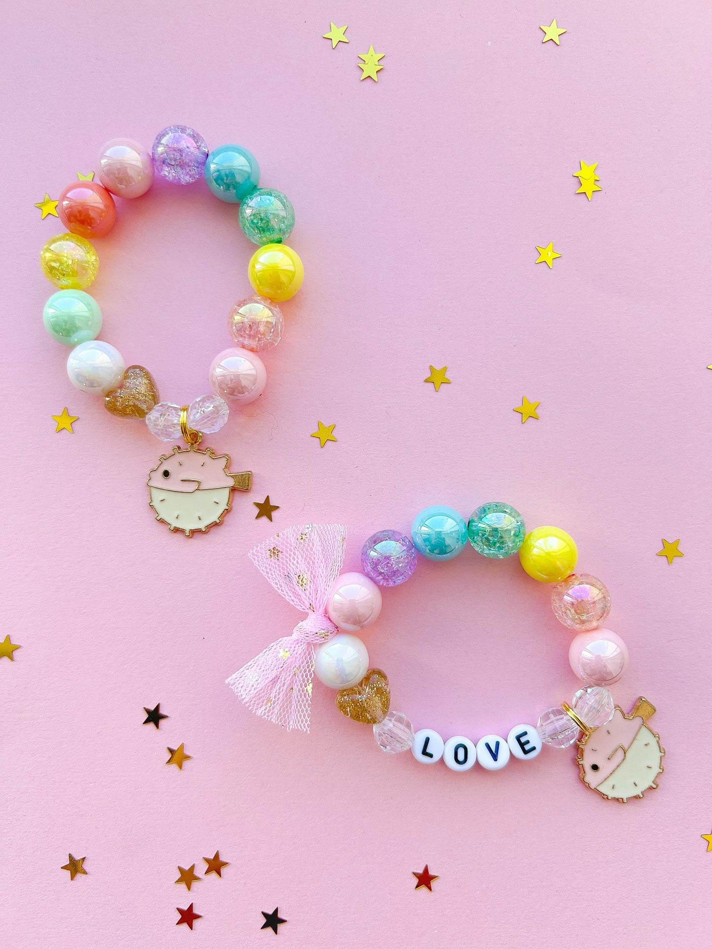 Puffer Fish with Heart Kids Beaded Charm Bracelet