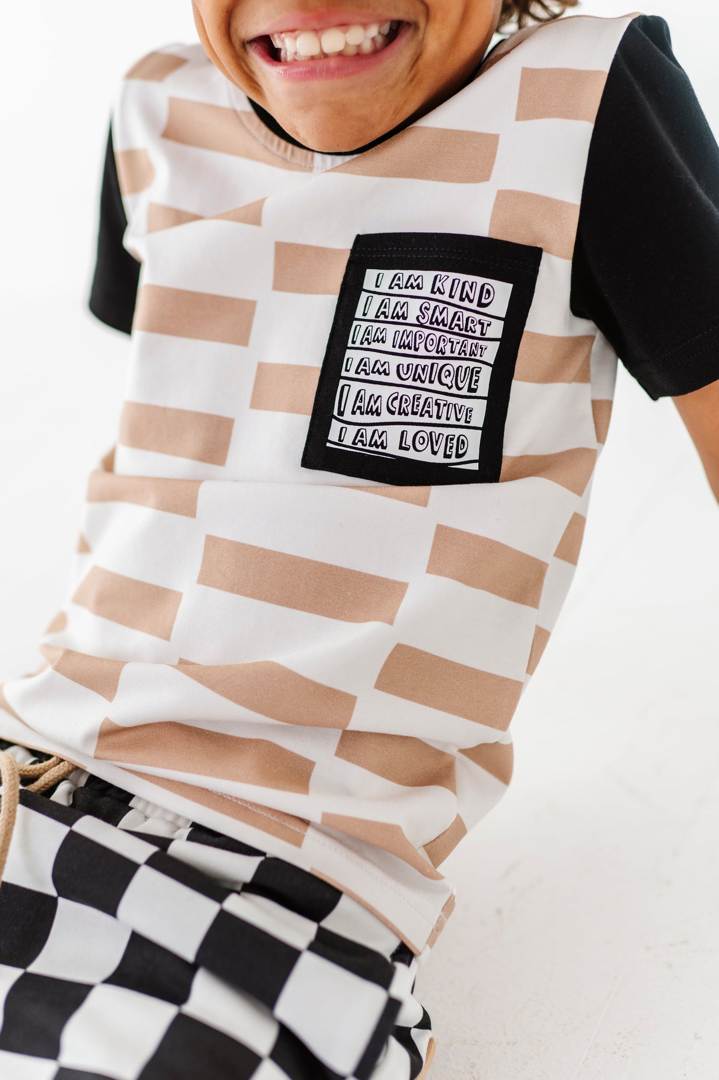 Chunky Tan Check Affirmation Pocket Tee