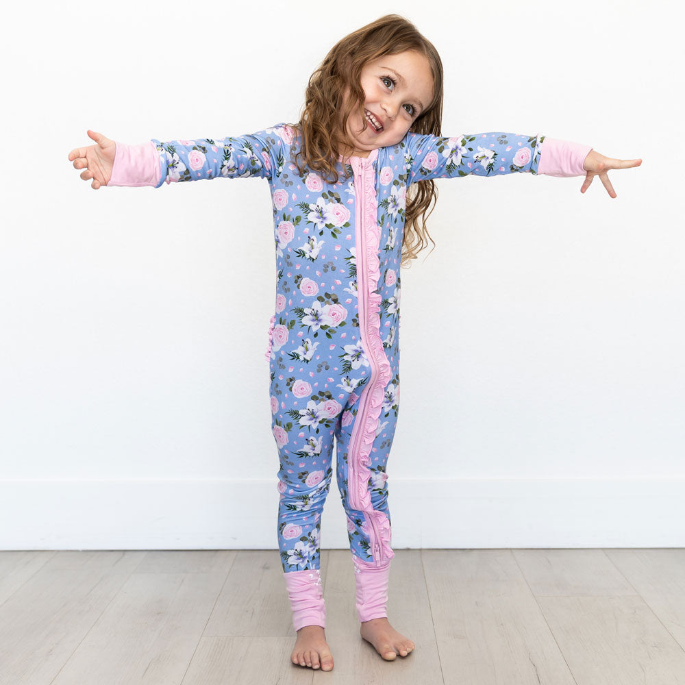 Lillian Floral Bamboo Ruffle Convertible Footie