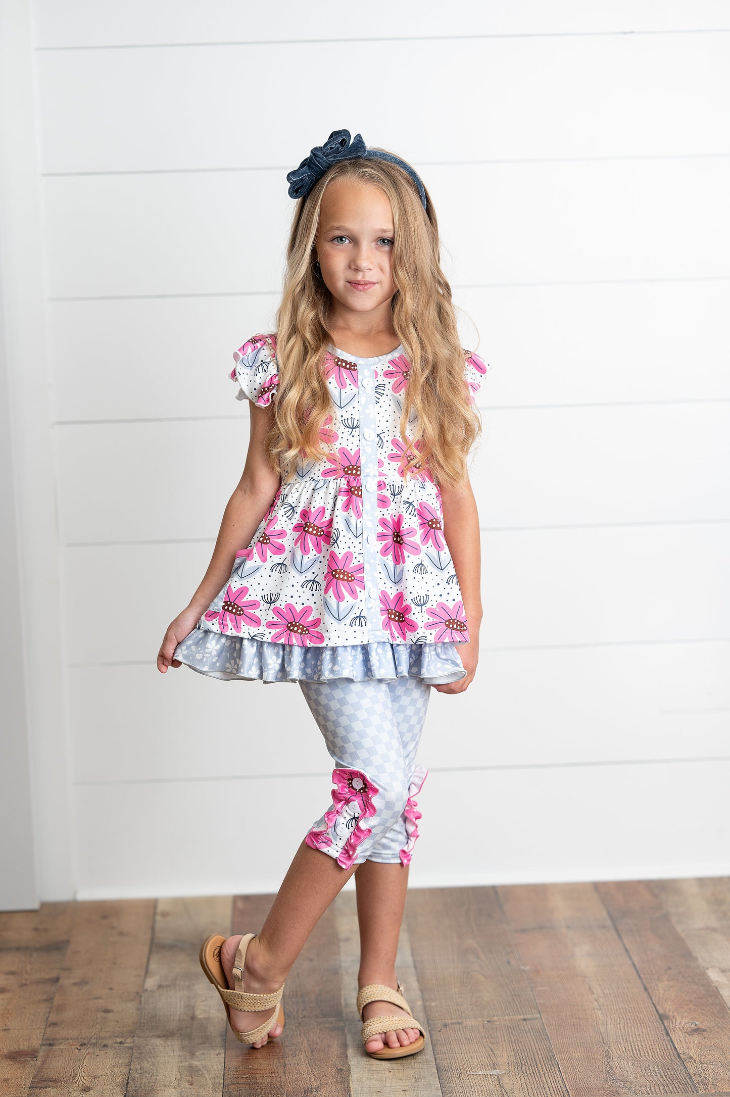 Gray Check Pocket Capri Set