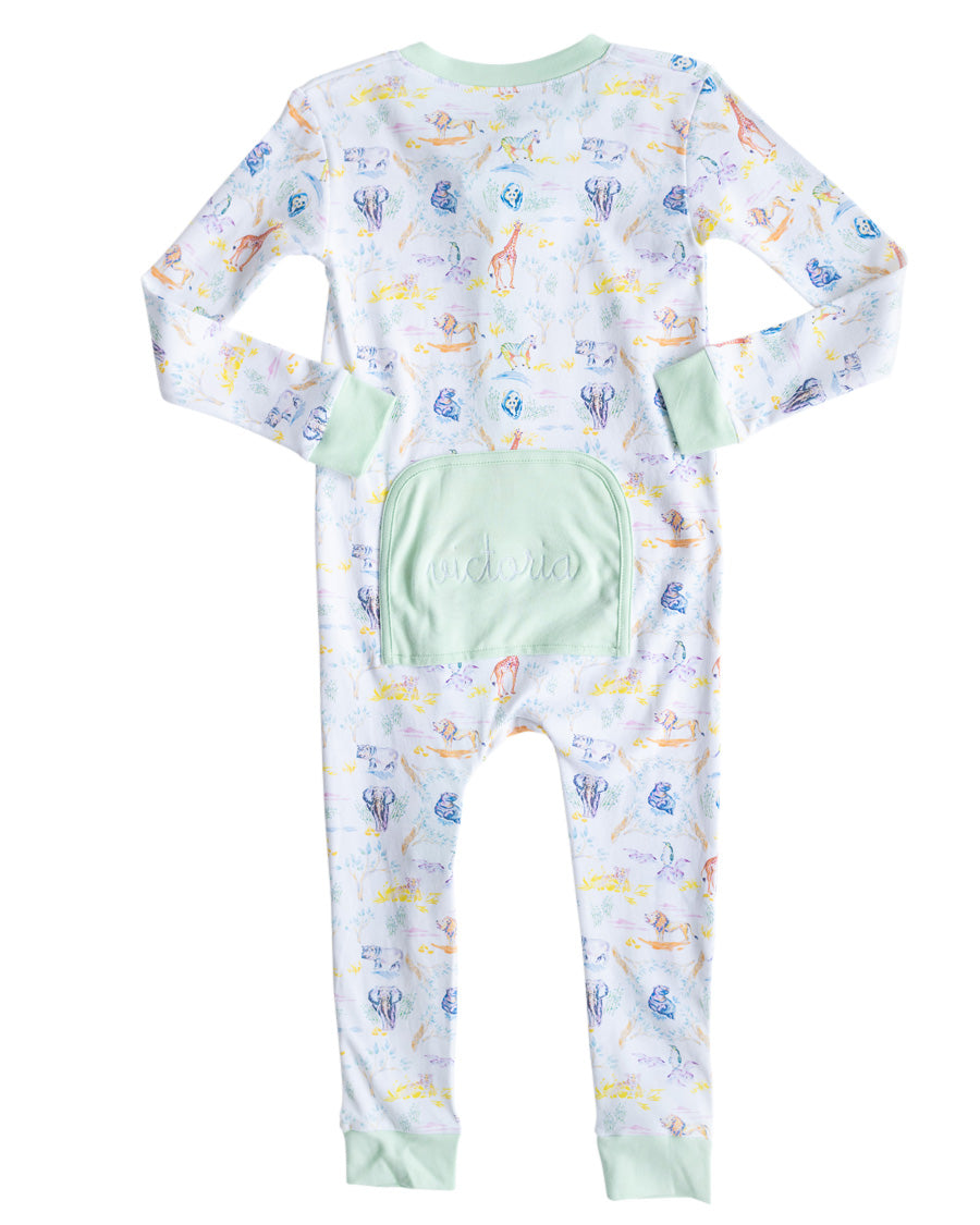 Rainbow Zoo Animals Pima Cotton Zip Up Pajamas- FINAL SALE