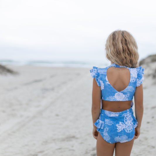 Grace Denim Floral Open Back One Piece Swimsuit