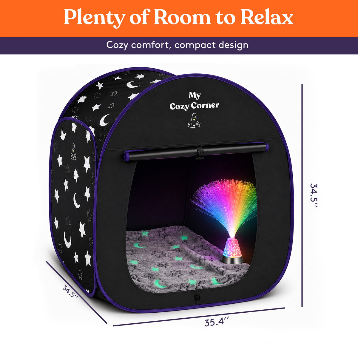 Blackout Sensory Tent for Kids, Pop Up Calming Play Room with Fiber Optic Lamp and Glow-in-The-Dark Fuzzy Blanket