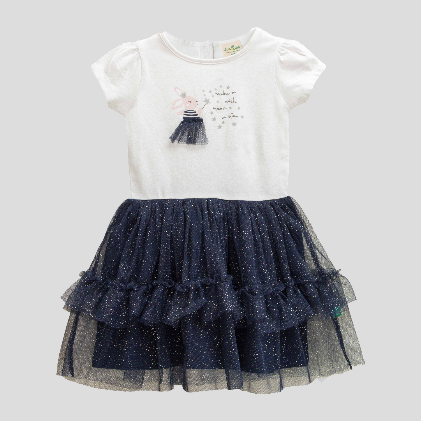 Bunny Wish Navy Ruffle Tulle Flair Dress for Toddlers
