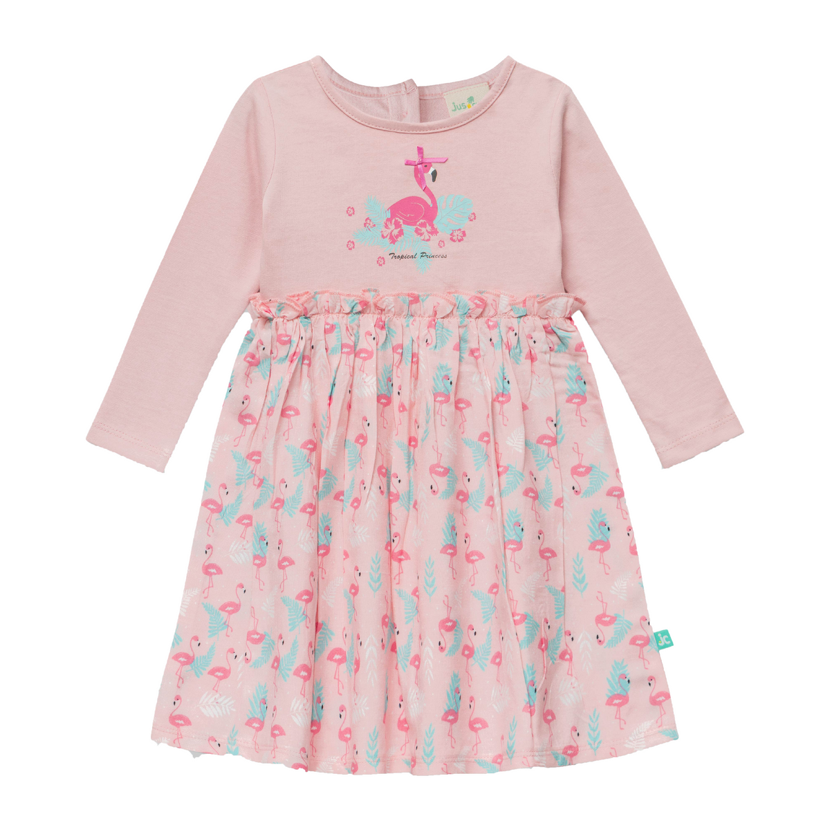 Pink Flamingo Full Sleeve Flair Dress for Toddlers