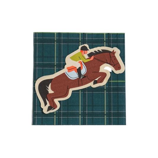 Horse Plaid Party Napkins (8x8in) | Equestrian Party Tableware | Eco-Friendly, Recyclable Paper Napkins