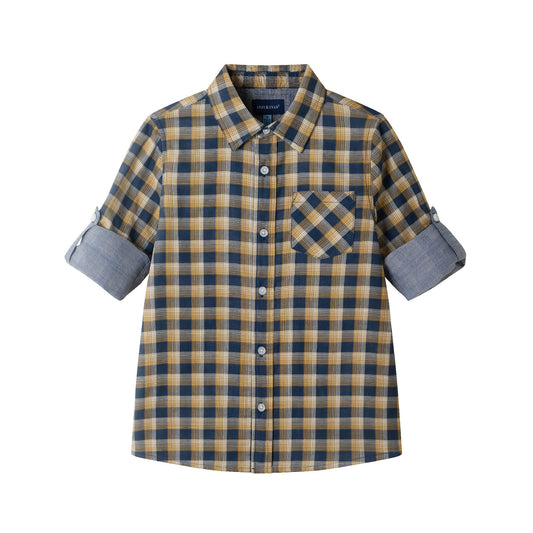 Kids Double-Faced Buttondown | Blue Plaid