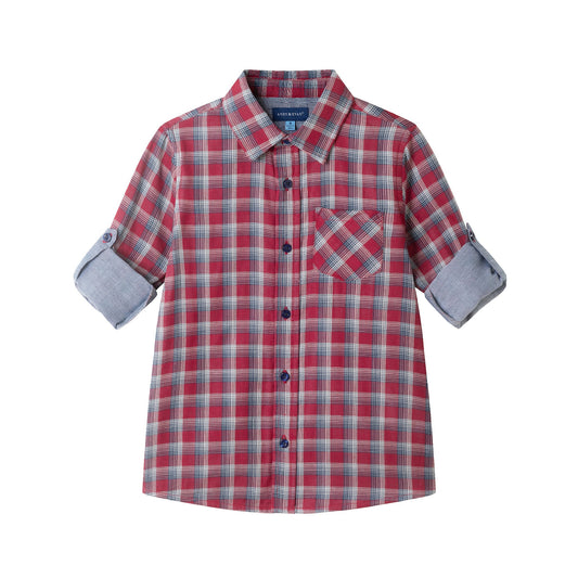 Kids Double-Faced Buttondown | Red Plaid