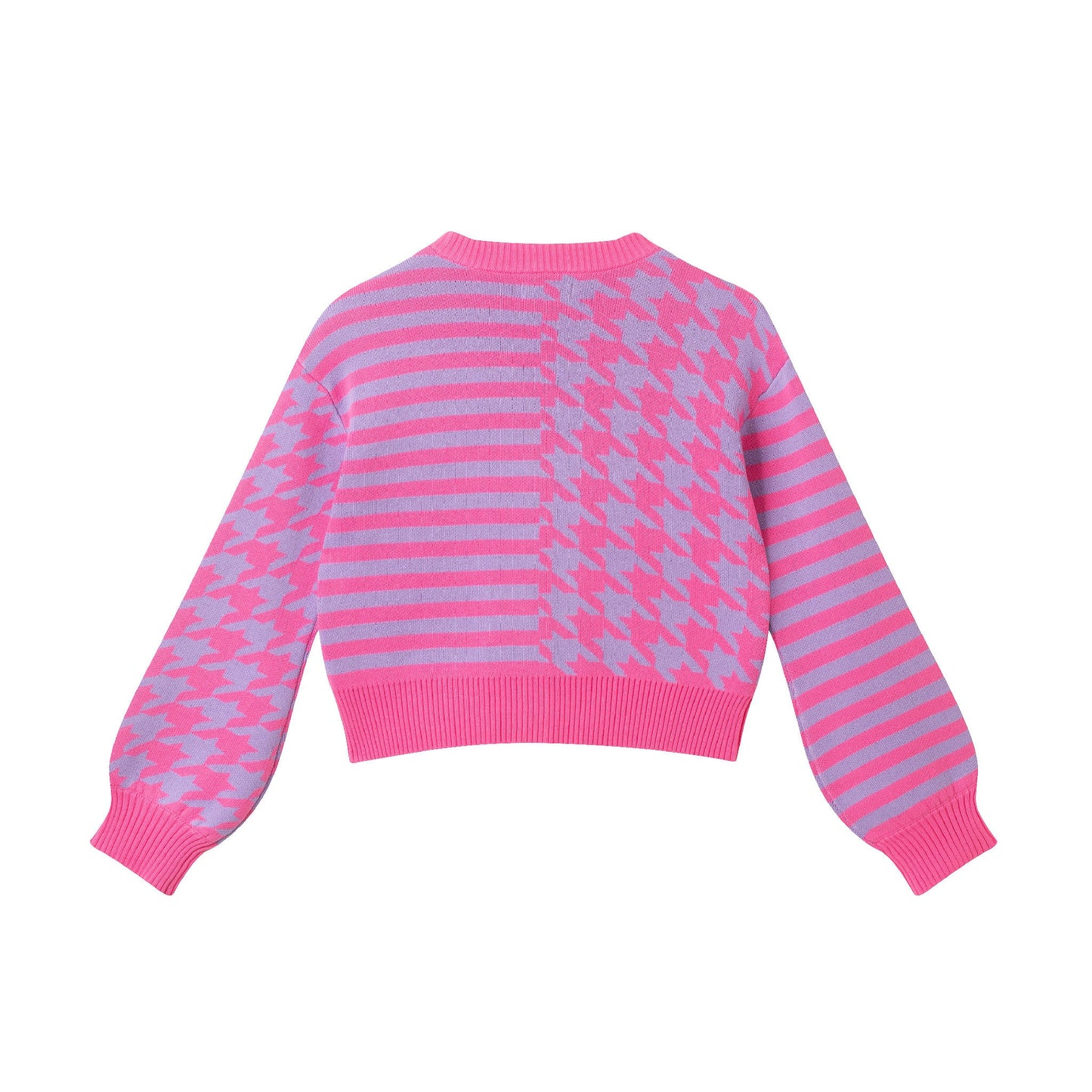 Big Kids Stripe Cardigan | Pink Houndstooth