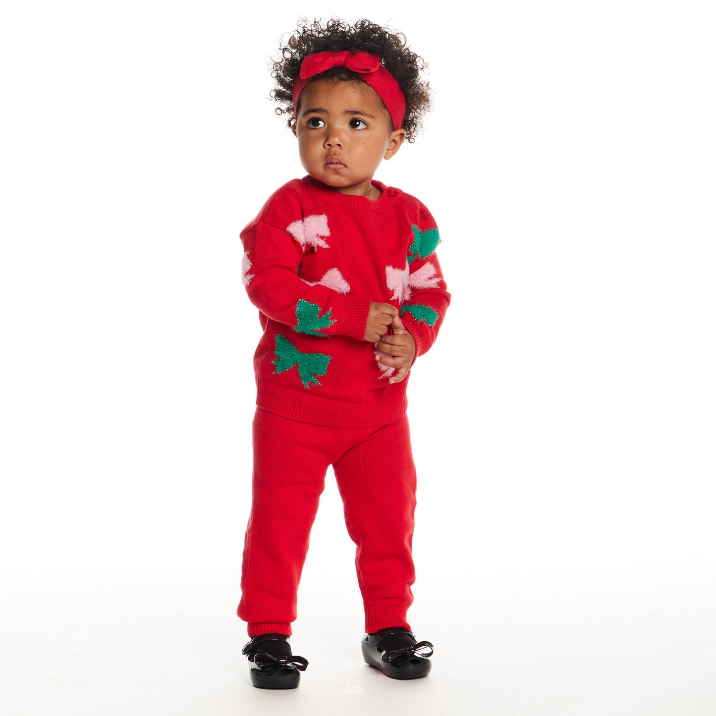 Infant 3-Piece Sweater Set | Red Bows