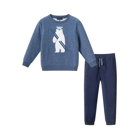 Kids Sweater & Twill Jogger Set | Navy Polar Bear