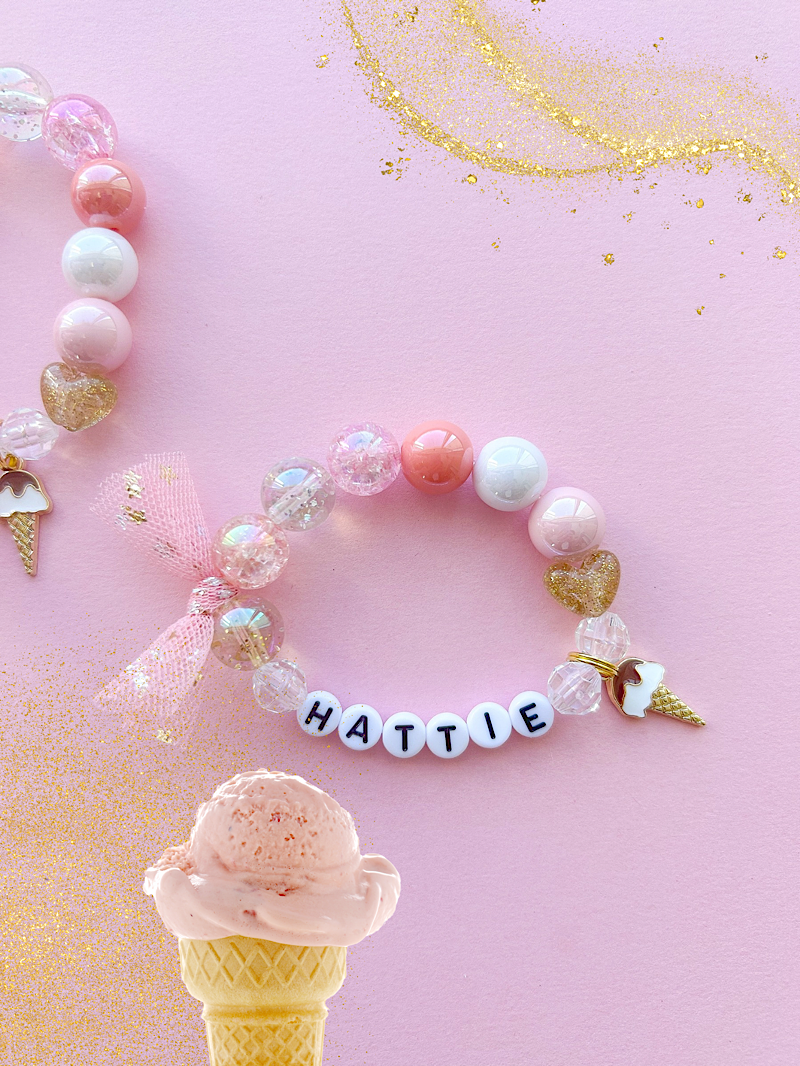 Ice Cream Cone and Heart Kids Beaded Charm Bracelet